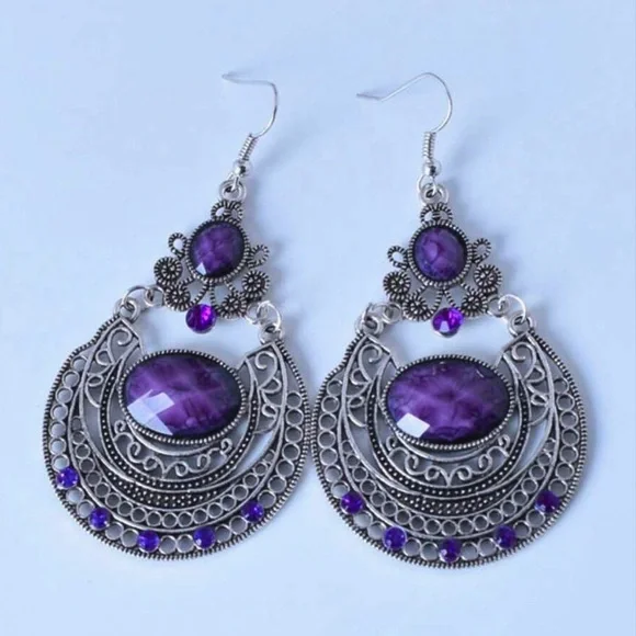 Any 4/$25! Antiqued Silver Purple Gem Boho Earrings - Picture 3 of 6